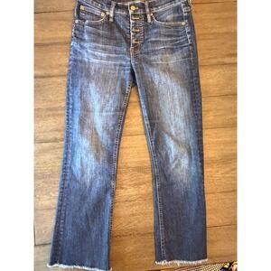 J.Crew Demi Boot Crop Jeans Womens 27 Medium Wash Button Fly Raw Hem High Rise